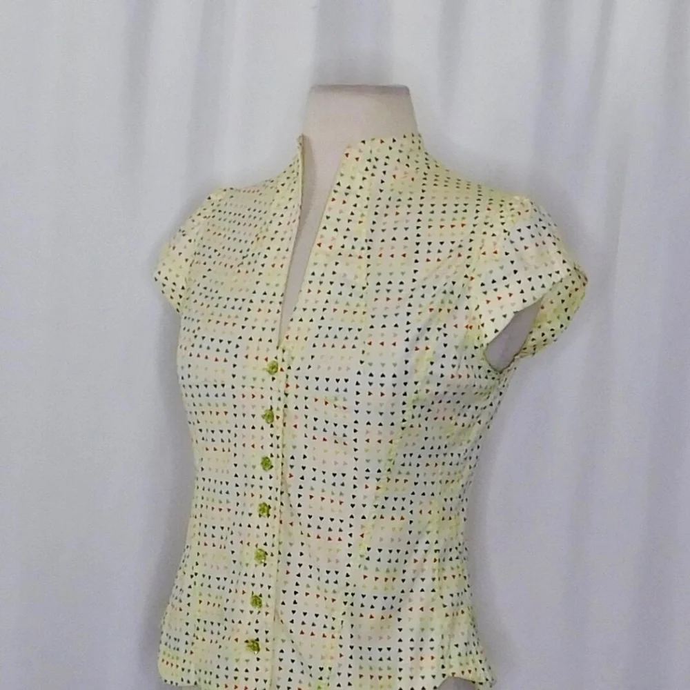 Vintage Anthropologie ODILLE Icon Hearts Scalloped Rainbow Top Blouse Heart 4 - Picture 7 of 16